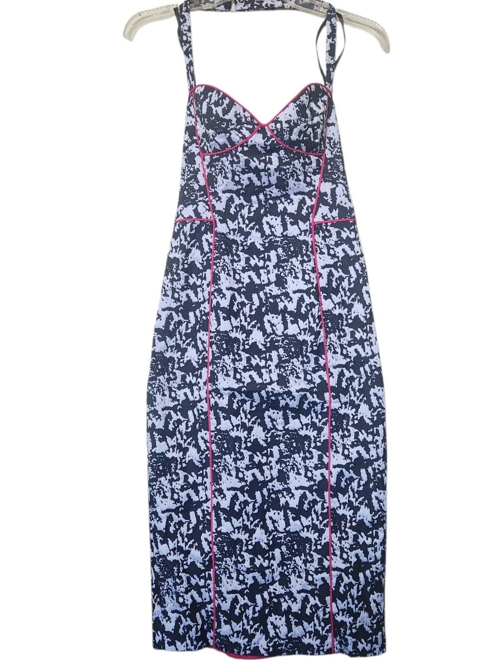 Black Halo Halter Sheath Jacquard Sundress with Pink Piping Size S RARE